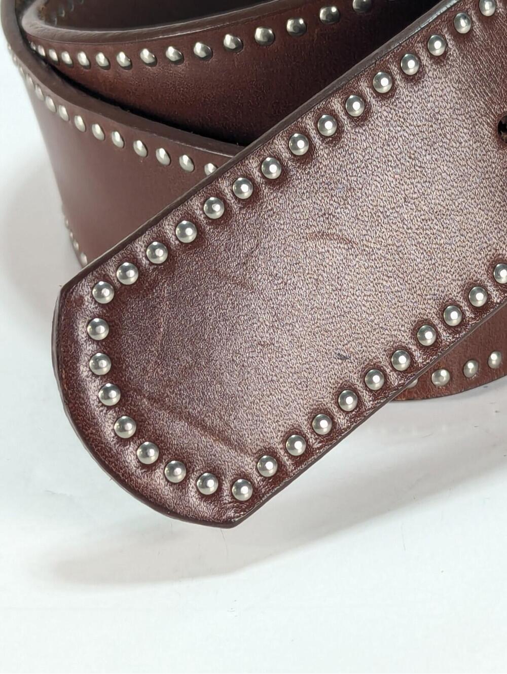 Women's Calvin Klein Jeans Leather Belt Medium 38" Brown Studded Matte Silver - Picture 4 of 11